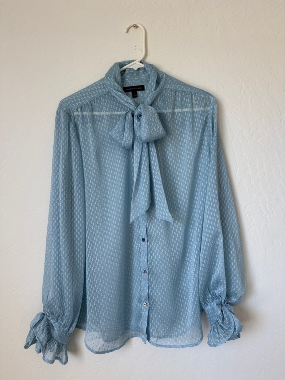 Banana Republic Powder Blue Sheer Tie-Neck Blouse